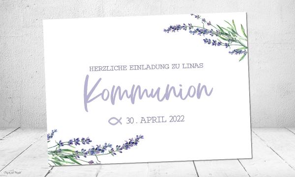 Einladungskarten Kommunion Lila