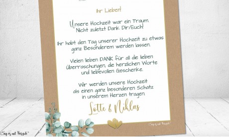 Dankeskarten Kraftpapier zur Hochzeit Eukalyptusring Gold