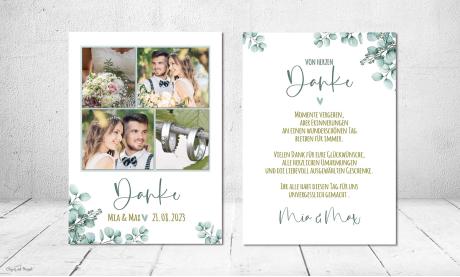 Dankeskarten Hochzeit Eukalyptus, viele Fotos