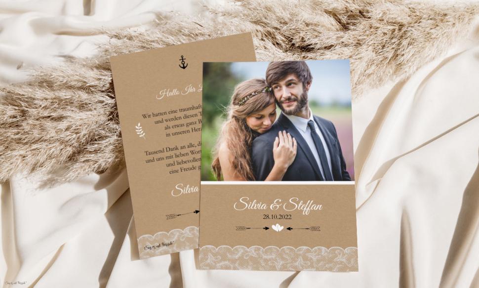 Danksagung Hochzeit Kraftpapier Postkarte