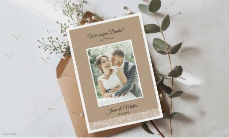 Dankeskarte Hochzeit Kraftpapier Postkarte