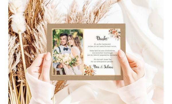 Dankeskarten Hochzeit Kraftpapier floral