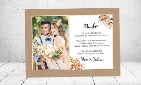 Dankeskarten Hochzeit Kraftpapier floral