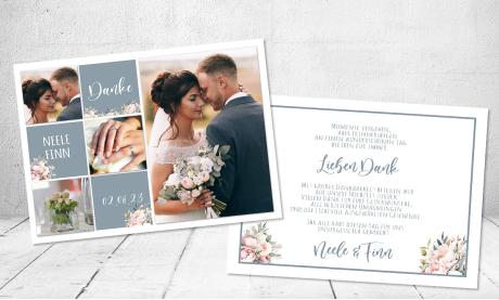 Dankeskarten Hochzeit Fotocollage taube