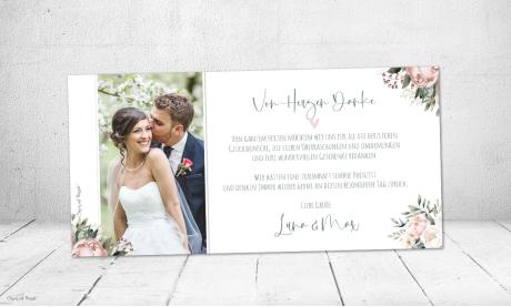 Danksagung Hochzeit Fotocollage rosa weiß