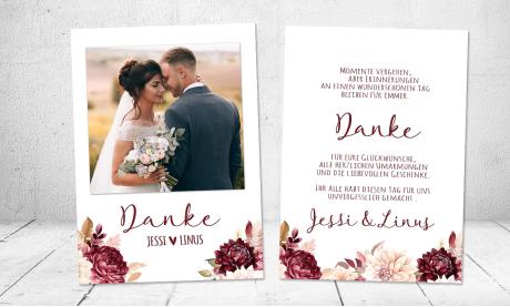 Dankeskarten Hochzeit rote Blumen