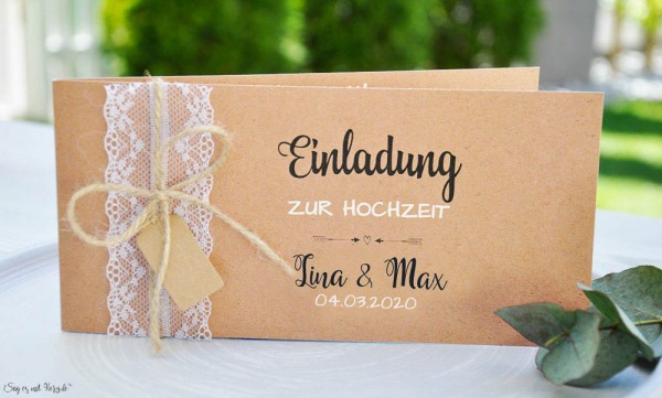 Hochzeitseinladung Kraftpapier Spitze