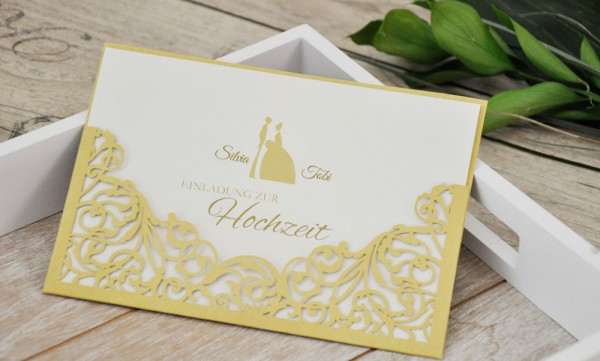 Hochzeitseinladungen Gold Lasercut Spitze