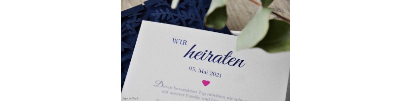 Einladungskarten Hochzeit Lasercut Spitze Blau Rosa Baum